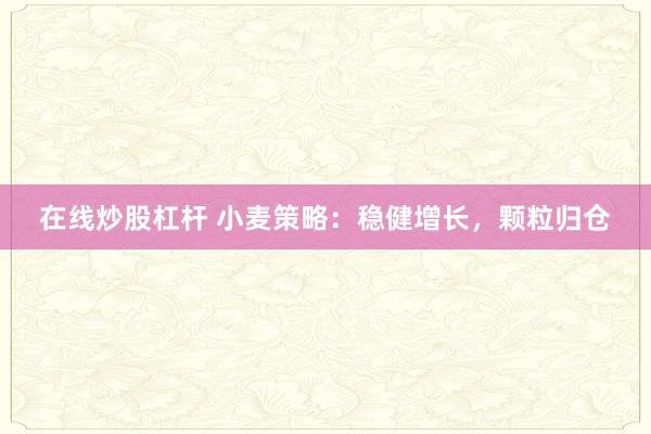 在线炒股杠杆 小麦策略：稳健增长，颗粒归仓
