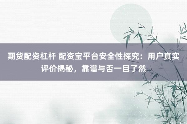 期货配资杠杆 配资宝平台安全性探究：用户真实评价揭秘，靠谱与否一目了然