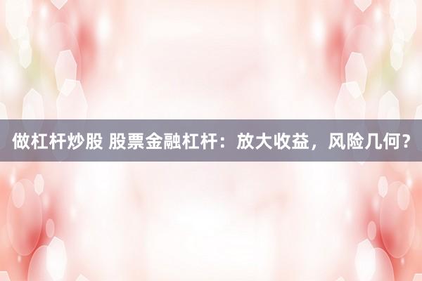 做杠杆炒股 股票金融杠杆：放大收益，风险几何？