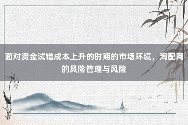 面对资金试错成本上升的时期的市场环境，淘配网的风险管理与风险