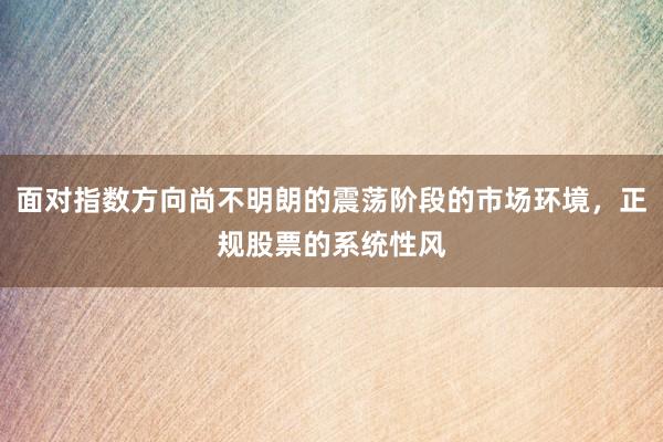 面对指数方向尚不明朗的震荡阶段的市场环境，正规股票的系统性风